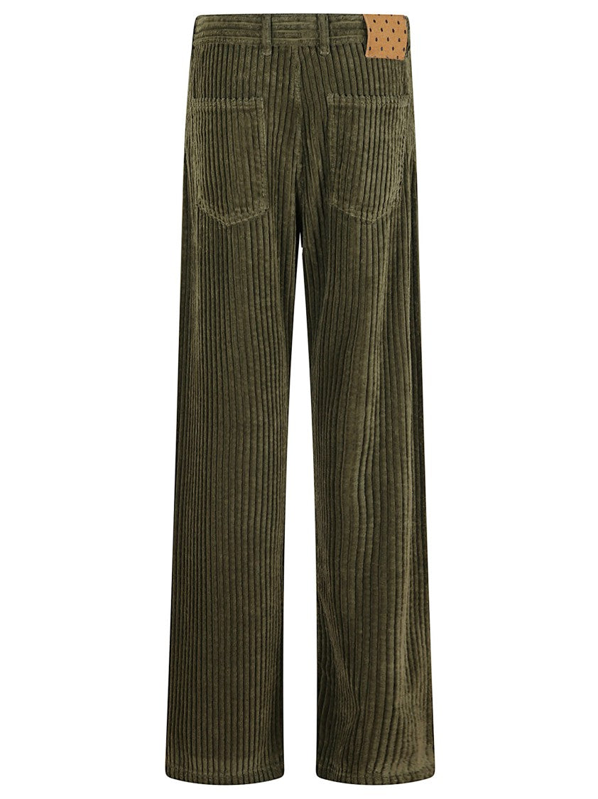 Massimo Alba Military Green Corduroy Trousers With Iconic Patch Detail