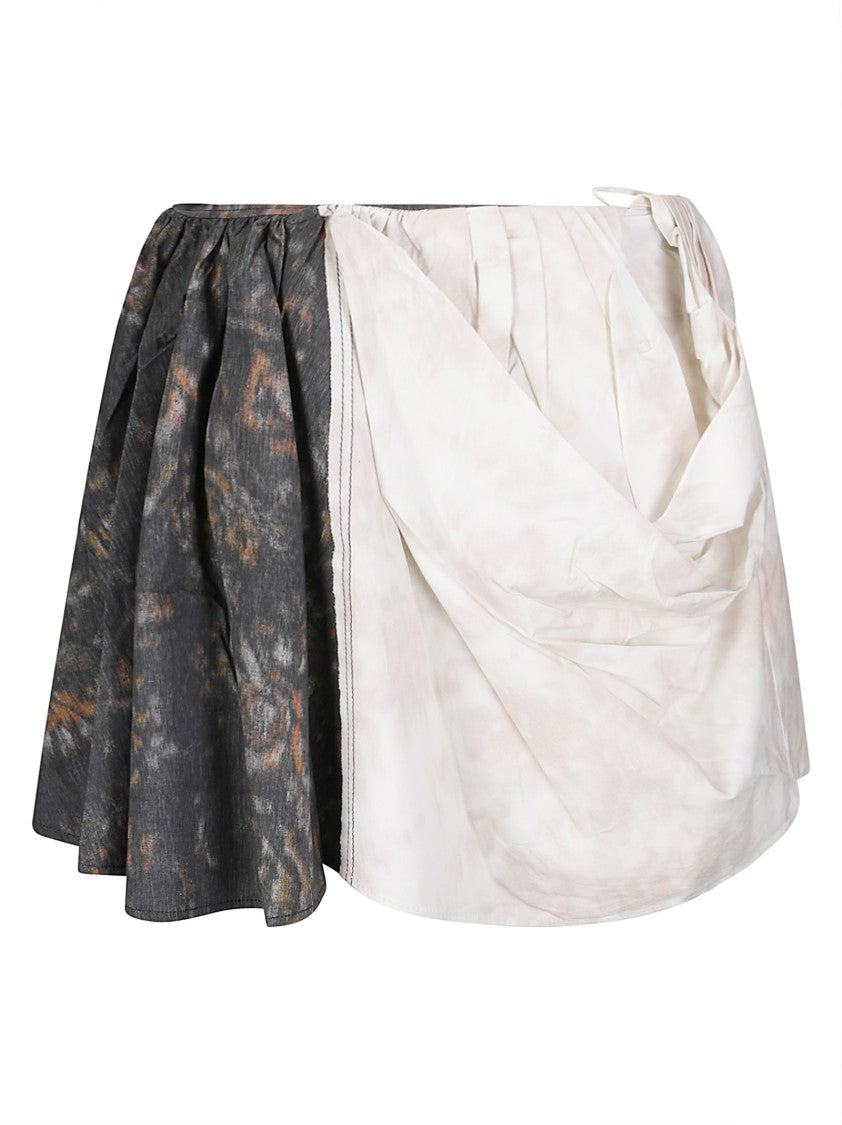 Ganni Printed Stretch Cotton Draped Skirt