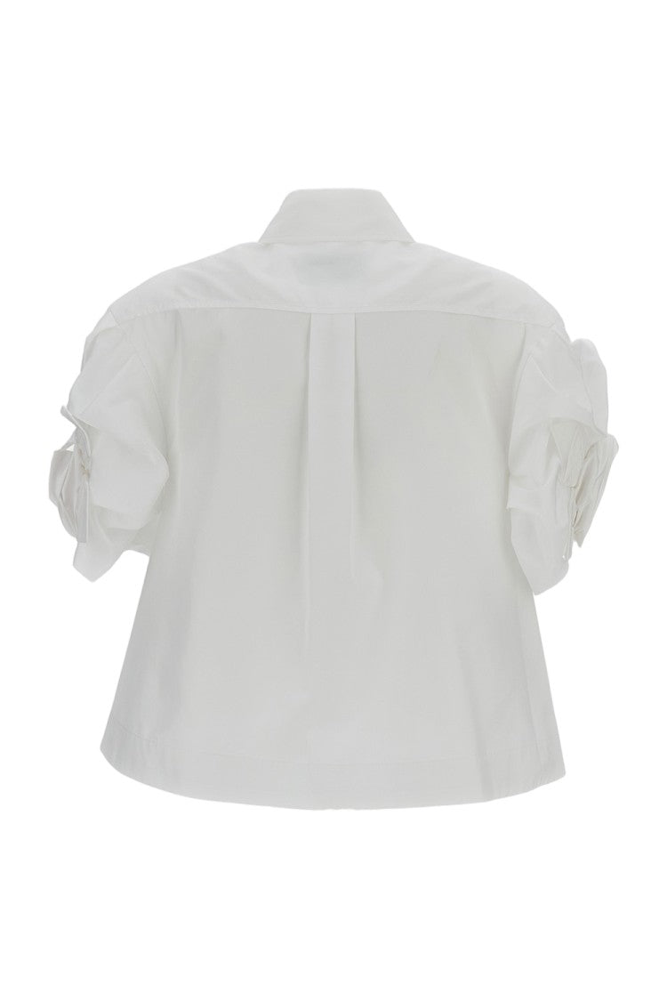 Simone Rocha White Cropped Rose Puff Sleeve Cotton Shirt