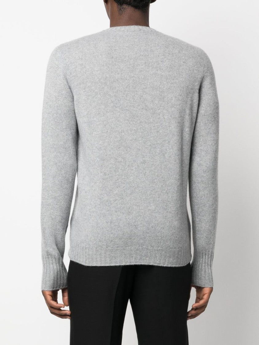 Drumohr Light Grey Ribbed Hem Crew Neck Wool Sweater