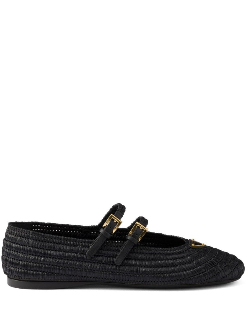 Prada Woven Flat Shoes With Adjustable Gold-Tone Straps