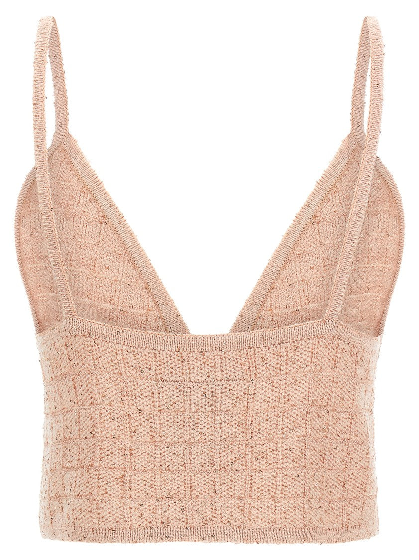 Alessandra Rich Triangle Crop Top With Micro Sequin Appliqué