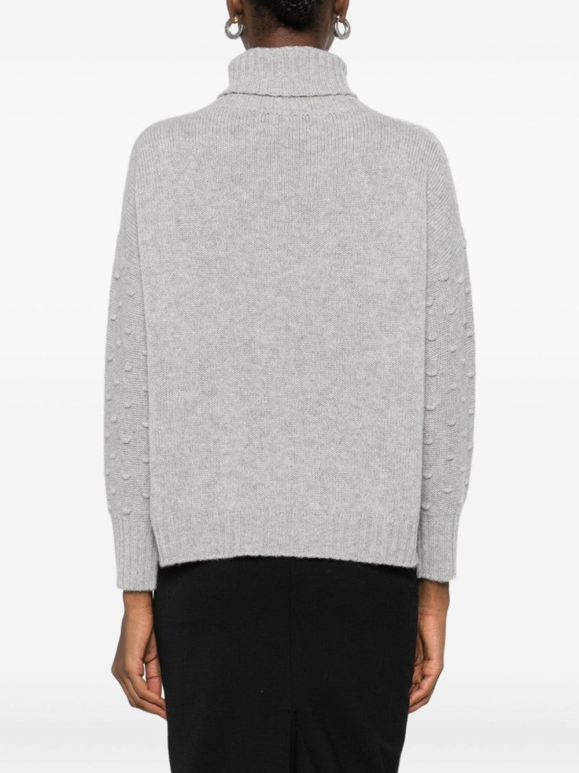 Tabaroni Cashmere Textured Gray Cashmere Knit Sweater With Turtleneck