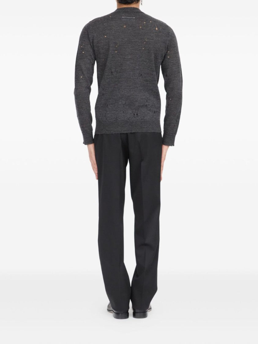 Mm6 By Maison Margiela Distressed Dark Grey Knit Sweater