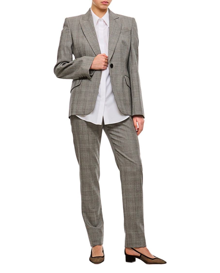 Alexander Mcqueen Single-Breasted Slim Fit Blazer With Padded Shoulders And Multicolor Check Pattern