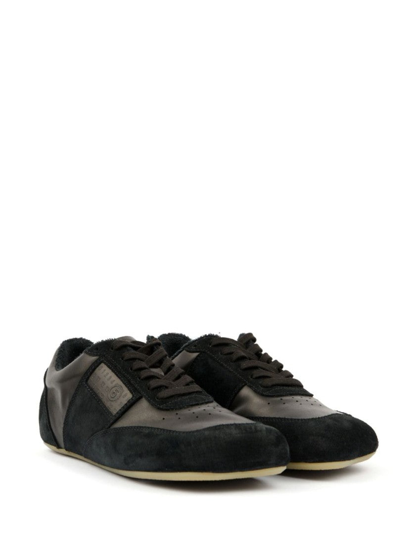Mm6 By Maison Margiela Black Suede Sneaker With Unique Numerical Graphics