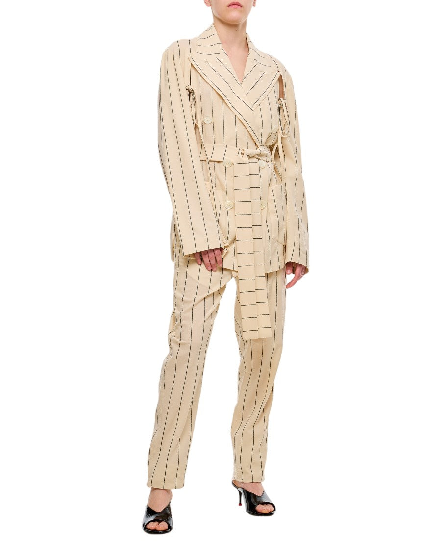 Setchu High-Waisted Origami Pants With Pinstripe Detail And Slit Hem