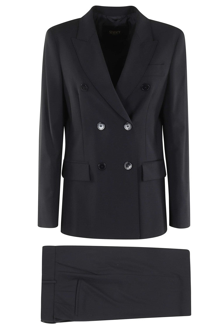 Seventy Blue Double-Breasted Peaked-Lapels Wool Suit