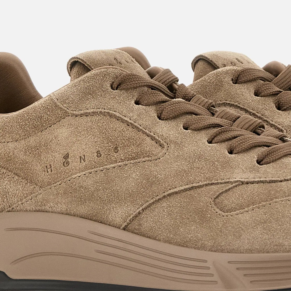 Hogan Refined Beige Calfskin Sneakers With Sculpted Sole