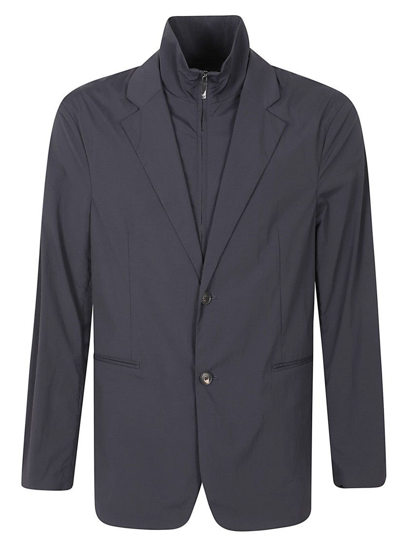 Emporio Armani Tailored Grey Coat With High Collar And Button Closure