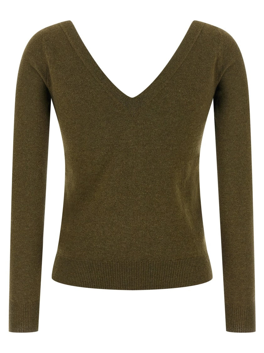 Saint Laurent Cashmere Sweater With Wide V-Neckline And Cuffed Sleeves