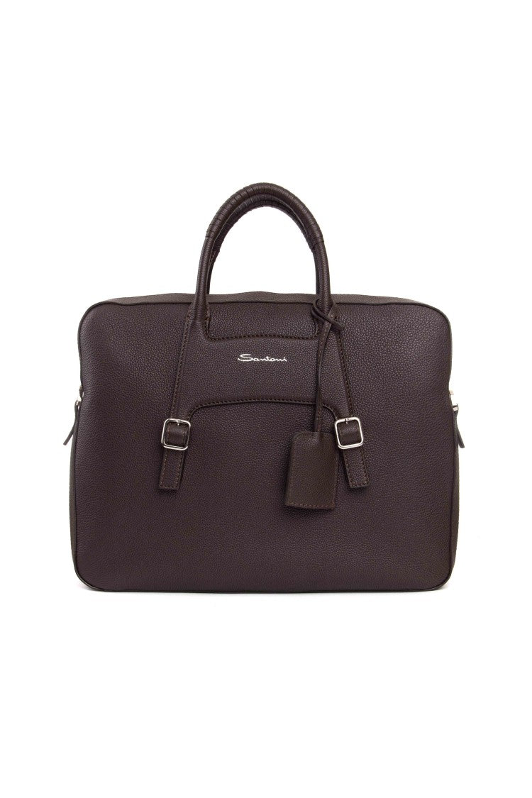 Santoni Hammered Leather 24-Hour Bag With Shoulder Strap