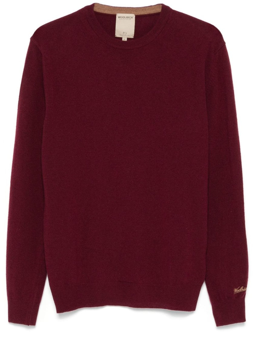 Woolrich Classic Crew Neck Wool Sweater In Deep Burgundy