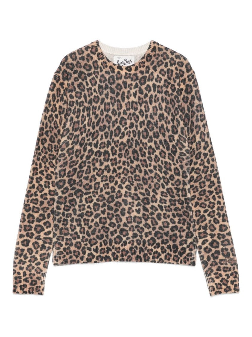 Mc2 Saint Barth Multicolored Wool-Blend Sweater With Leopard Print