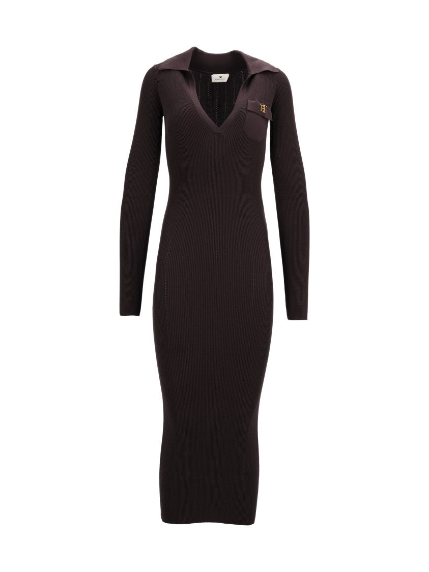 Elisabetta Franchi V-Neck Ribbed Knit Midi Dress