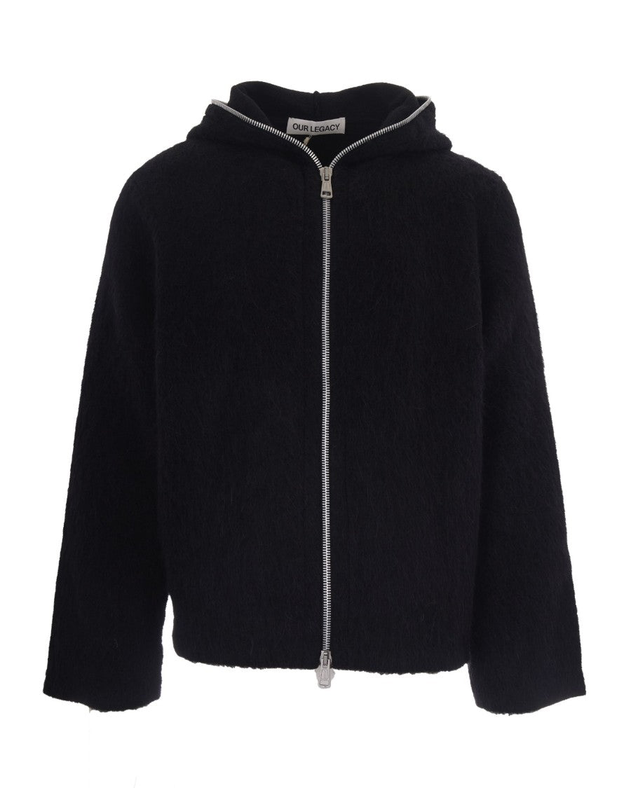 Our Legacy Hooded Full Zip Knitwear In Hairy Black Wool