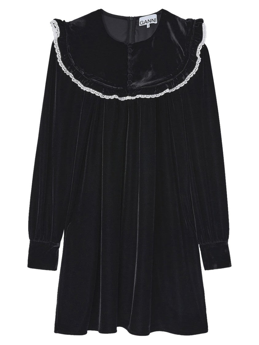 Ganni Neutrals Lace Wide Collar Velvet Mini Dress