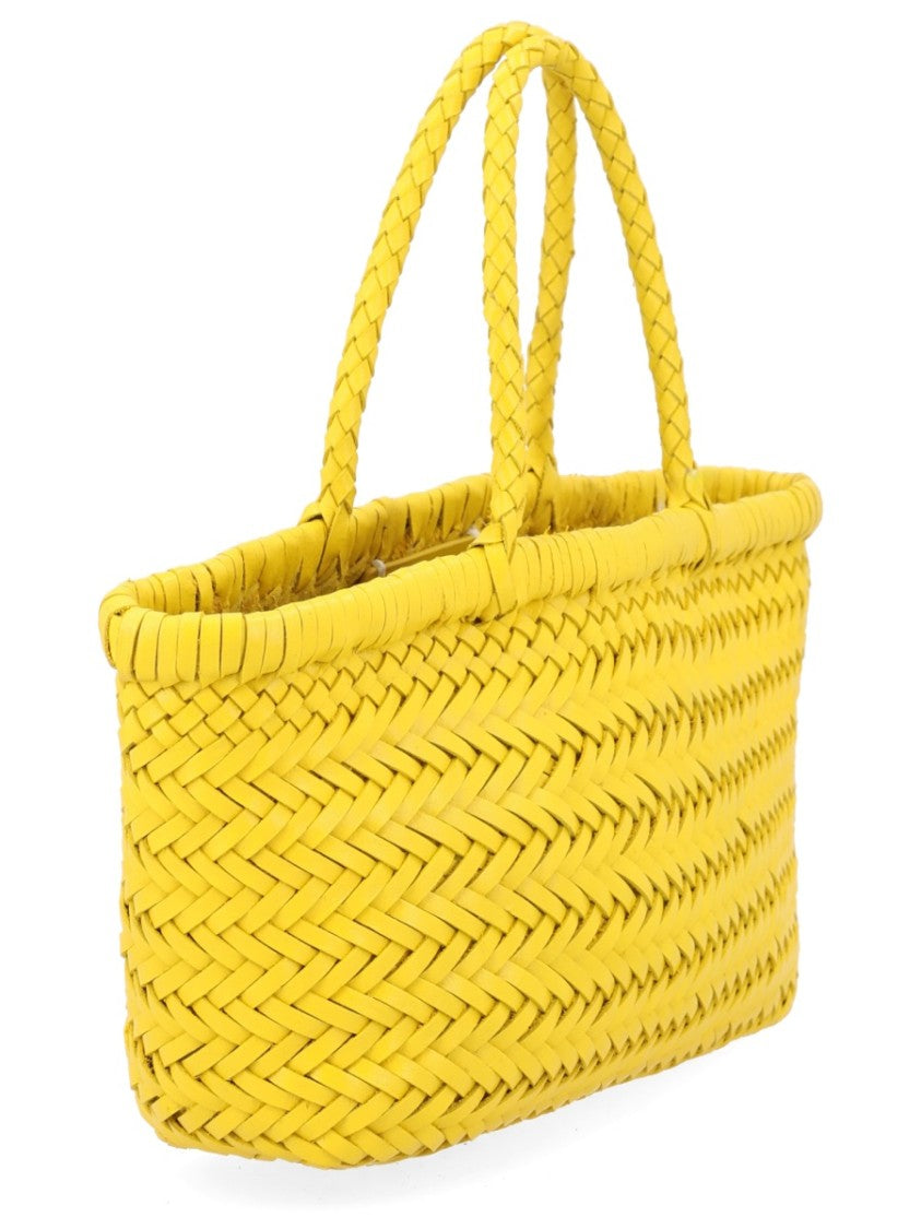 Dragon Diffusion Yellow Flat Gora Woven Leather Tote Bag