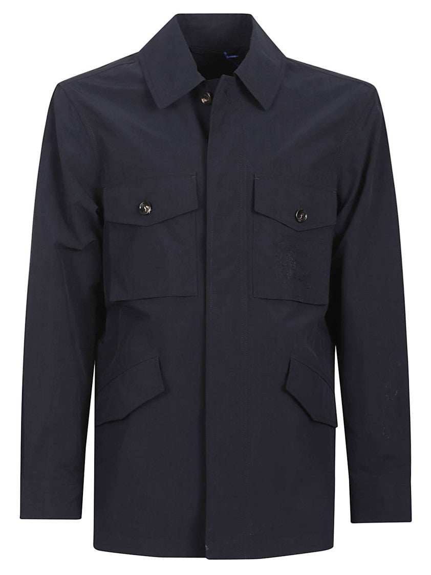 Burberry Structured Blue Polyamide Coat With Classic Collar