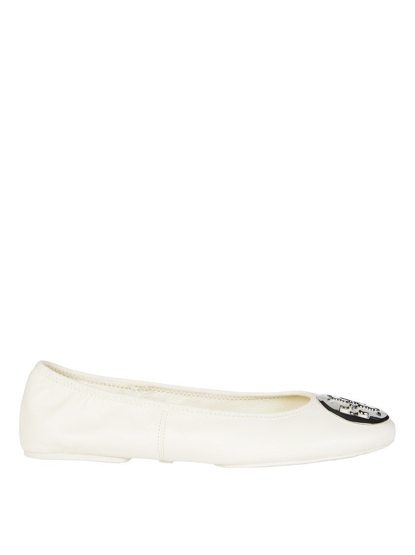 Tory Burch White Reva Travel Leather Ballet Flats