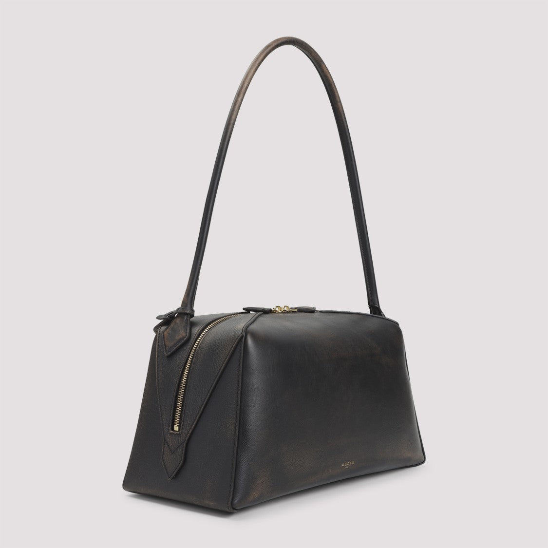 Alaïa Structured Nude Calf Leather Shoulder Bag With Gold Accents