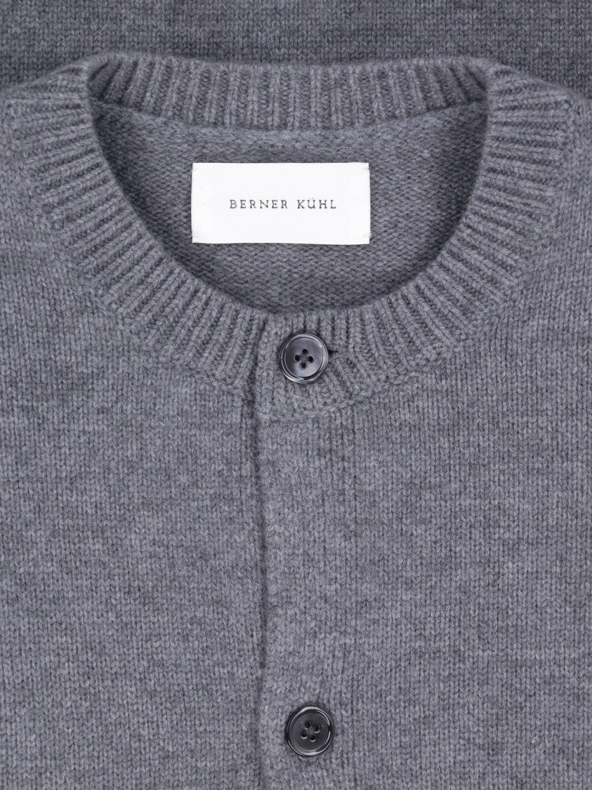 Berner Kuhl Grey Boiled Wool Ribbed Knit Cardigan