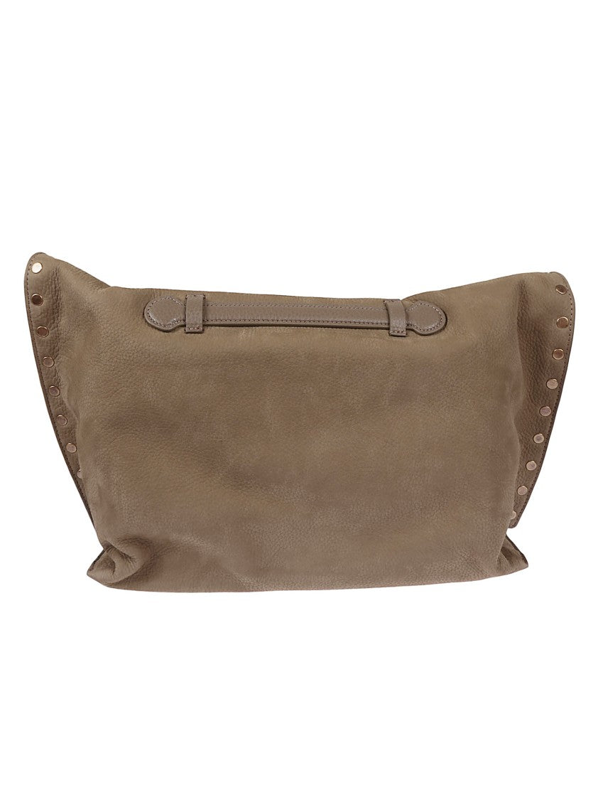 Zanellato Spacious Textured Leather Shoulder Bag With Decorative Studs