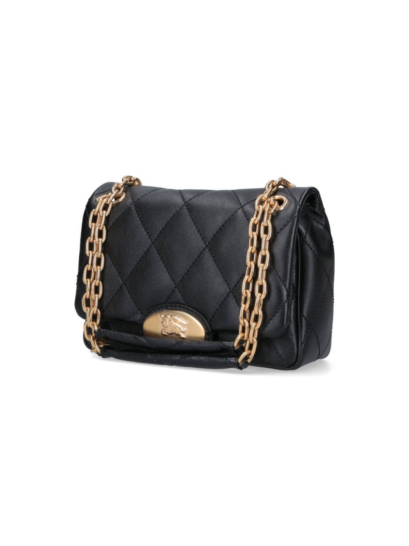Burberry Compact Quilted Black Bag With Gold-Tone Plaque