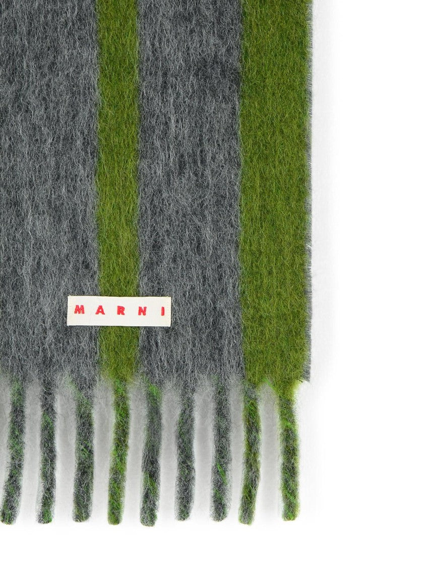 Marni Grey Mohair Blend Scarf With Fringes