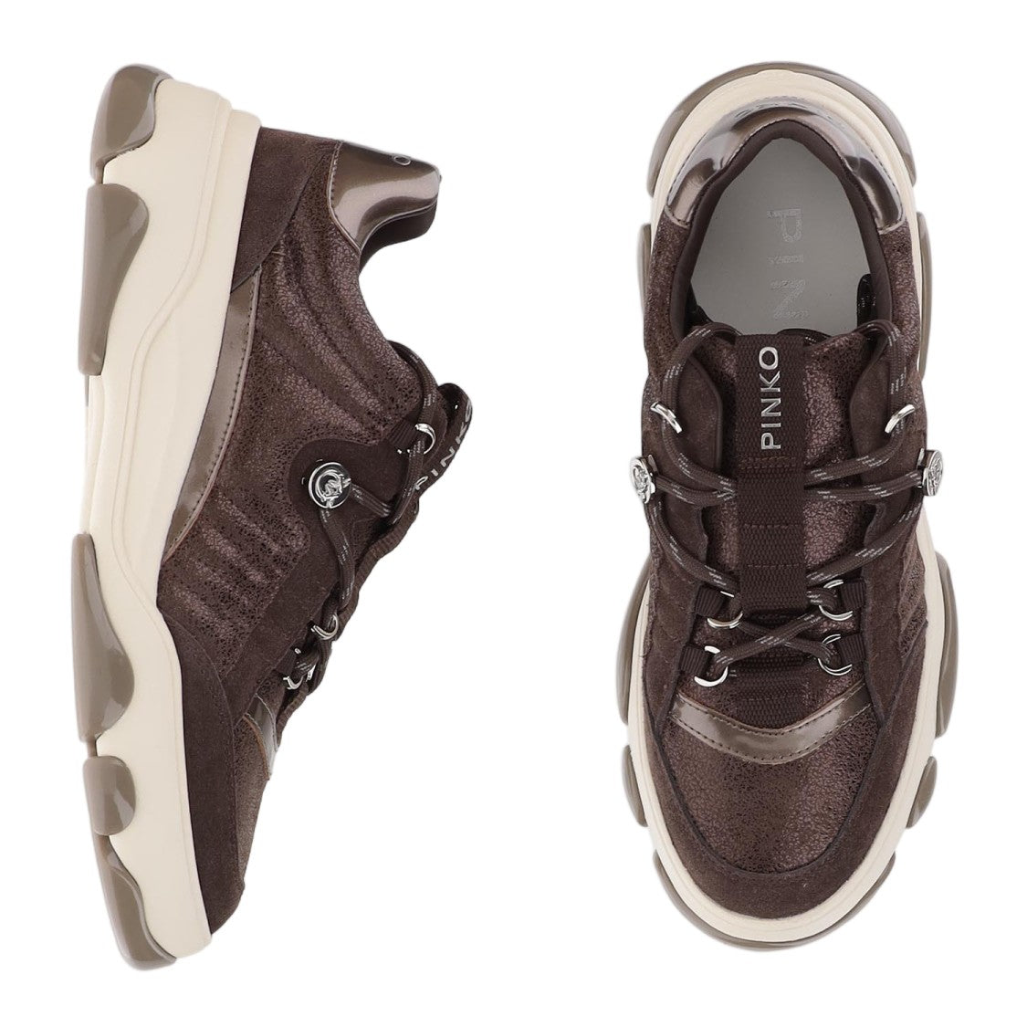 Pinko Brown Athena Leather Sneakers