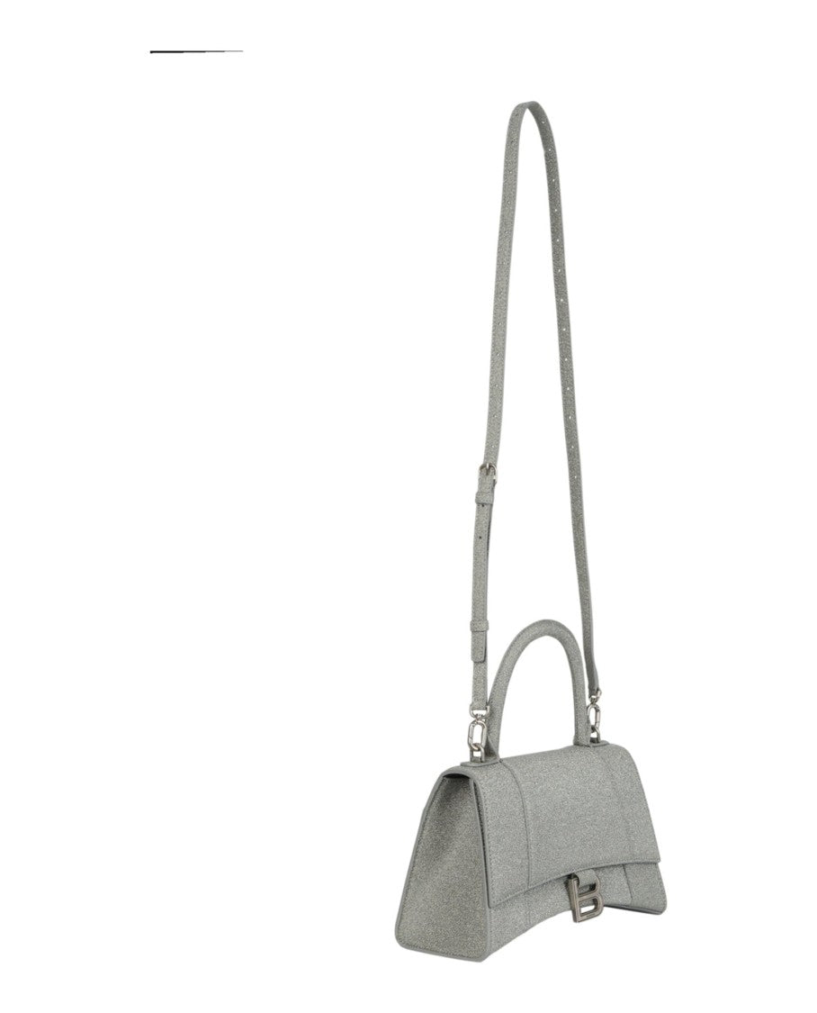 Balenciaga Hourglass Glitter Handbag With Silver-Tone Hardware And Flap Closure