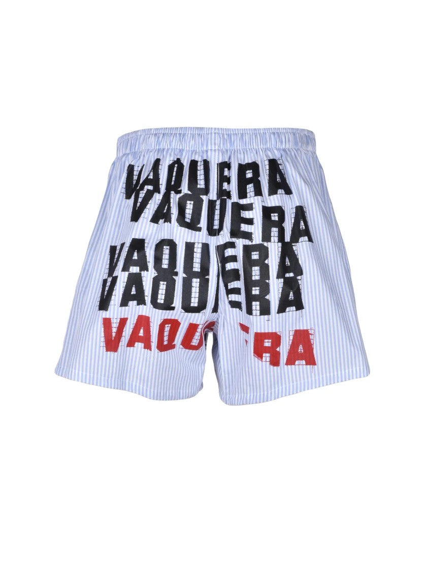 Vaquera White/Light Blue Vertical Stripe Cotton Shorts