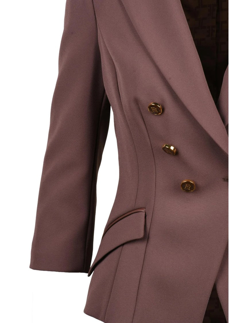 Elisabetta Franchi Brown Structured Double-Breasted Polyester-Blend Jacket