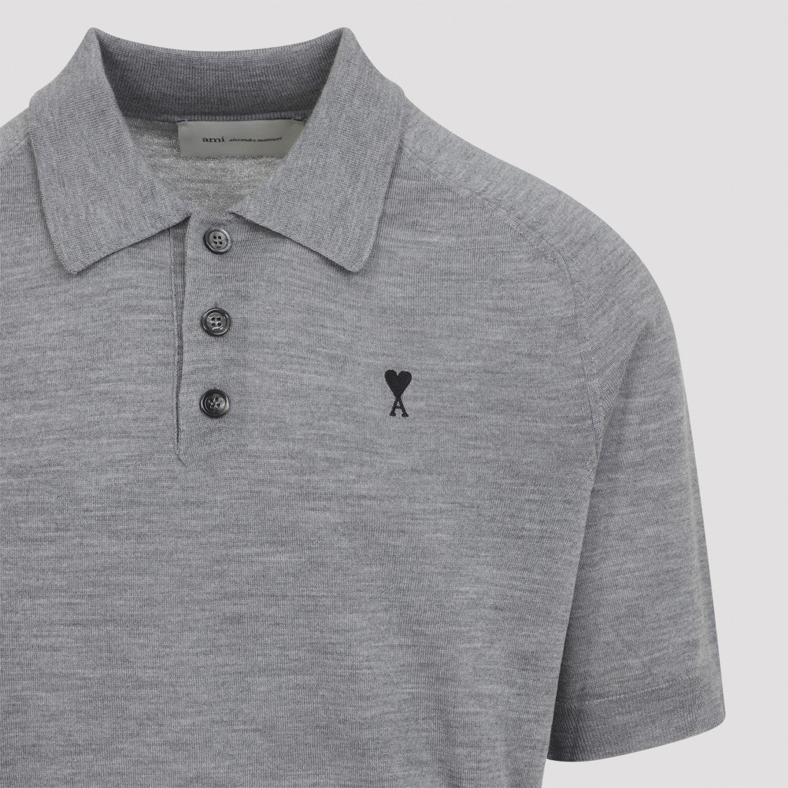 Ami Paris Heathered Grey Short-Sleeve Polo Shirt With Classic Collar