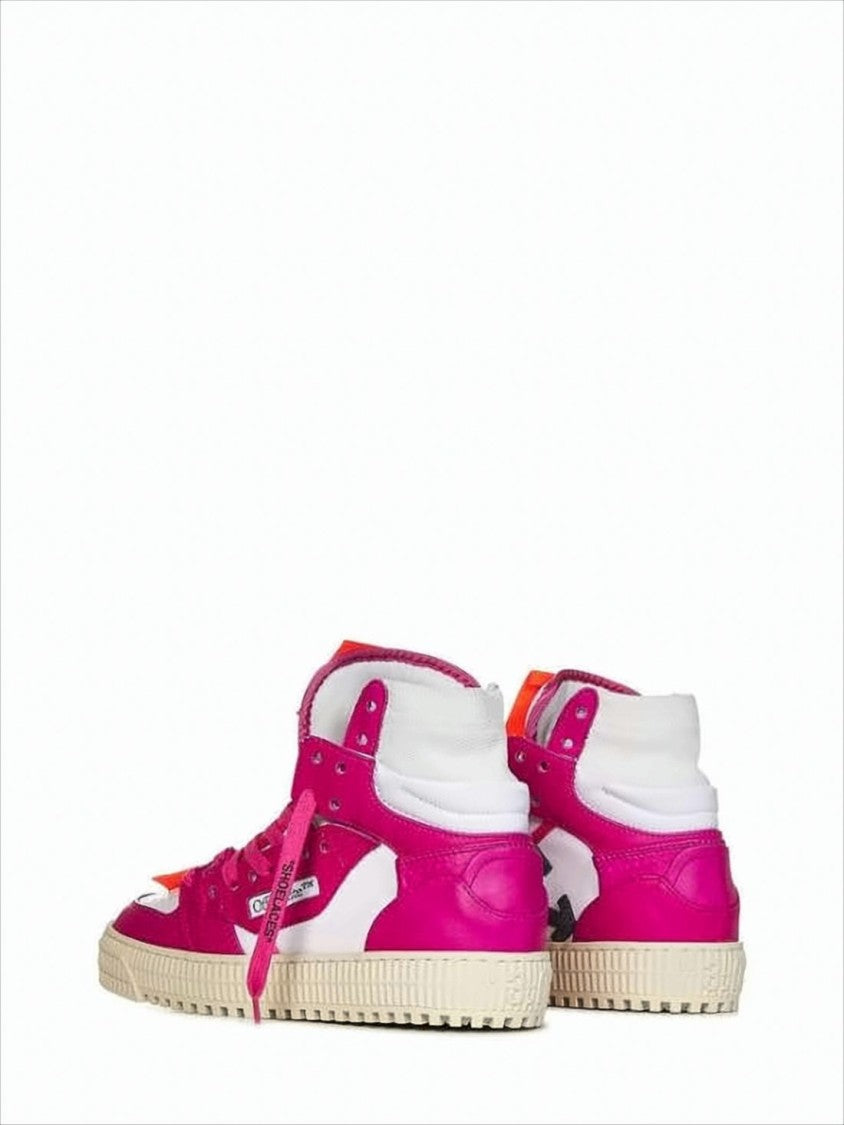 Off-White High-Top Sneakers In Vibrant Pink Leather With Branded Details