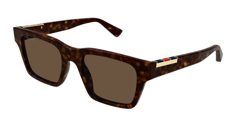 Gucci Havana Gold-Tone Detail Square-Shaped Sunglasses