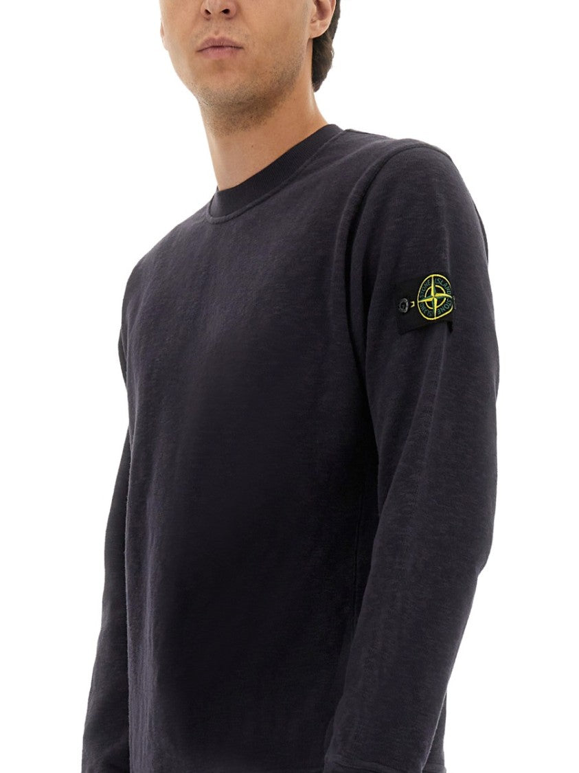 Stone Island Relaxed Fit Black Cotton Jersey Sweatshirt With Logo Patch