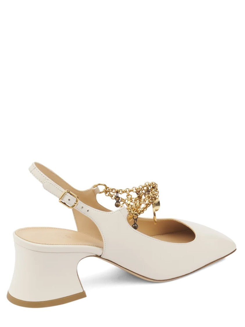 Chloé Slingback Pumps With Flared Block Heel And Gold Charm Detail