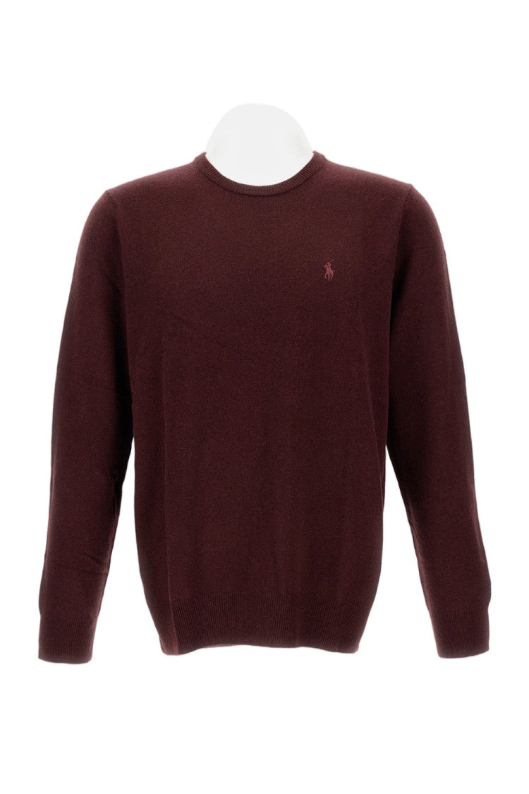 Polo Ralph Lauren Burgundy Wool Crewneck Pullover With Embroidered Logo