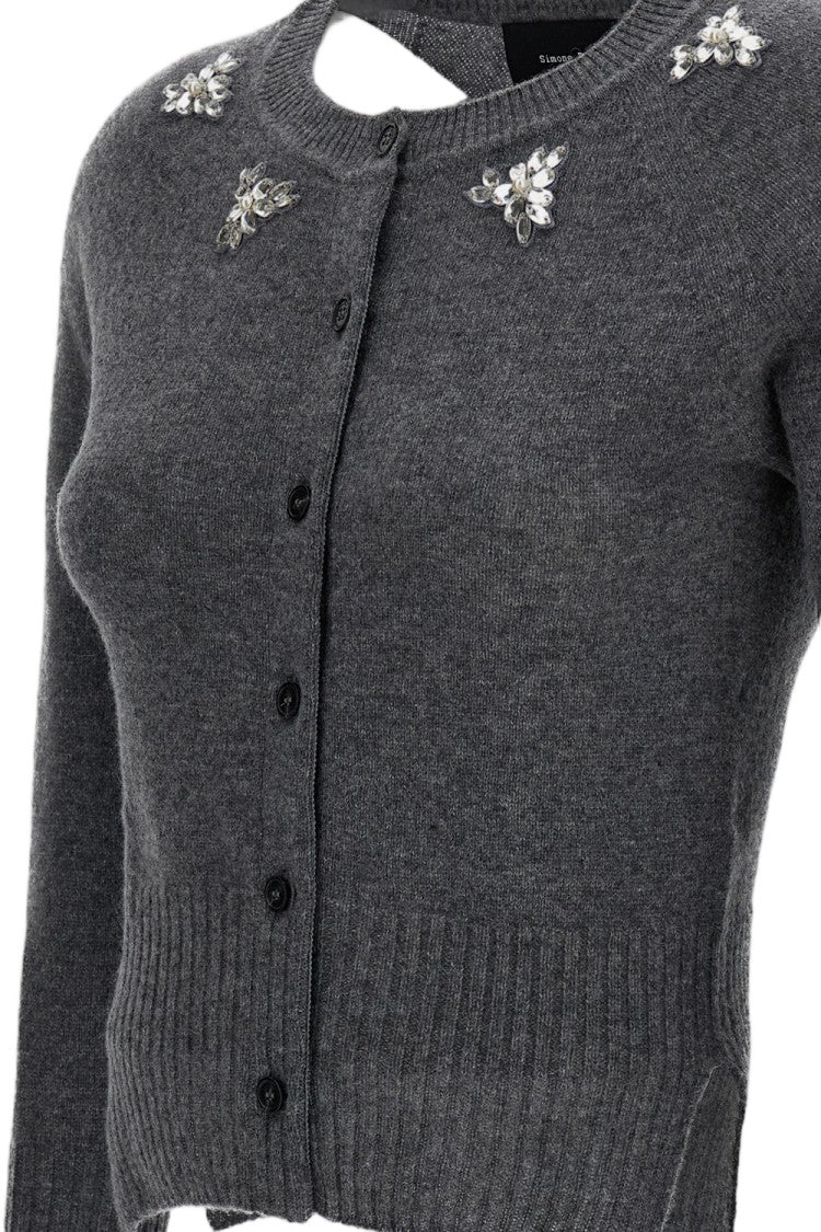 Simone Rocha Cashmere Cardigan With Crystal-Cut Neckline Appliqué
