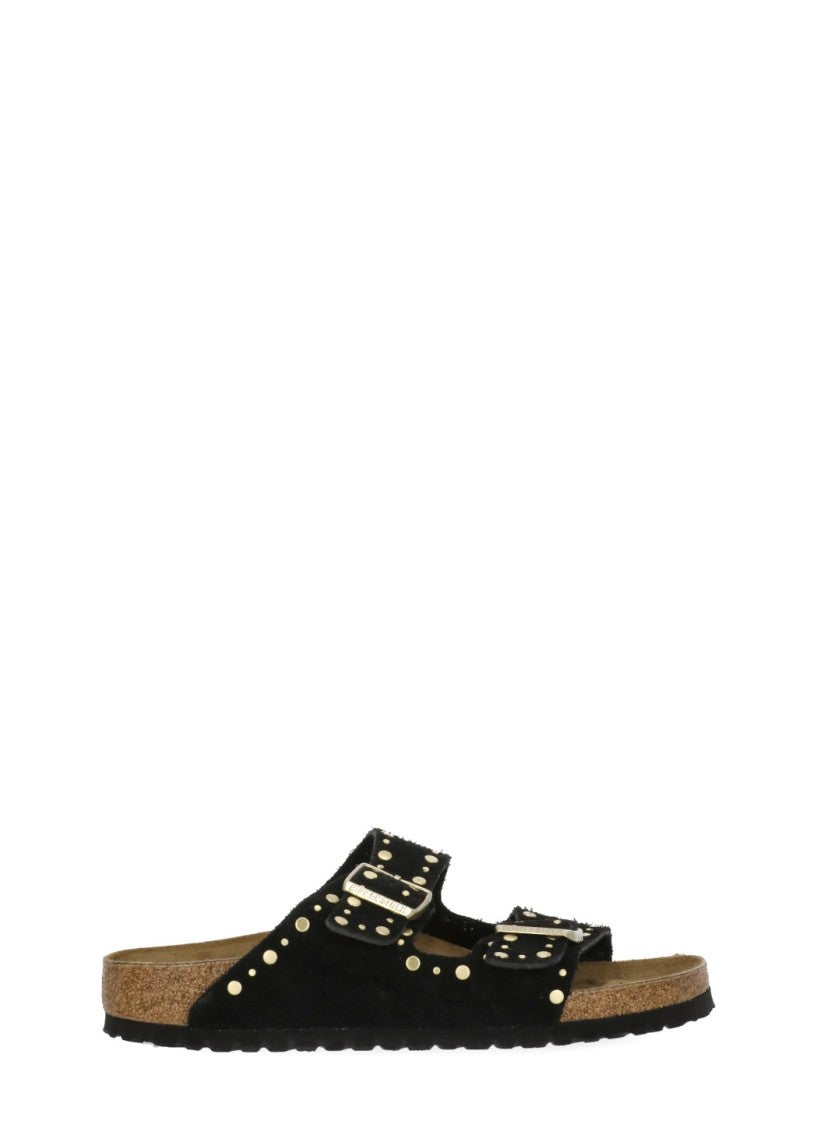 Birkenstock Black Arizona Suede Buckle Slides