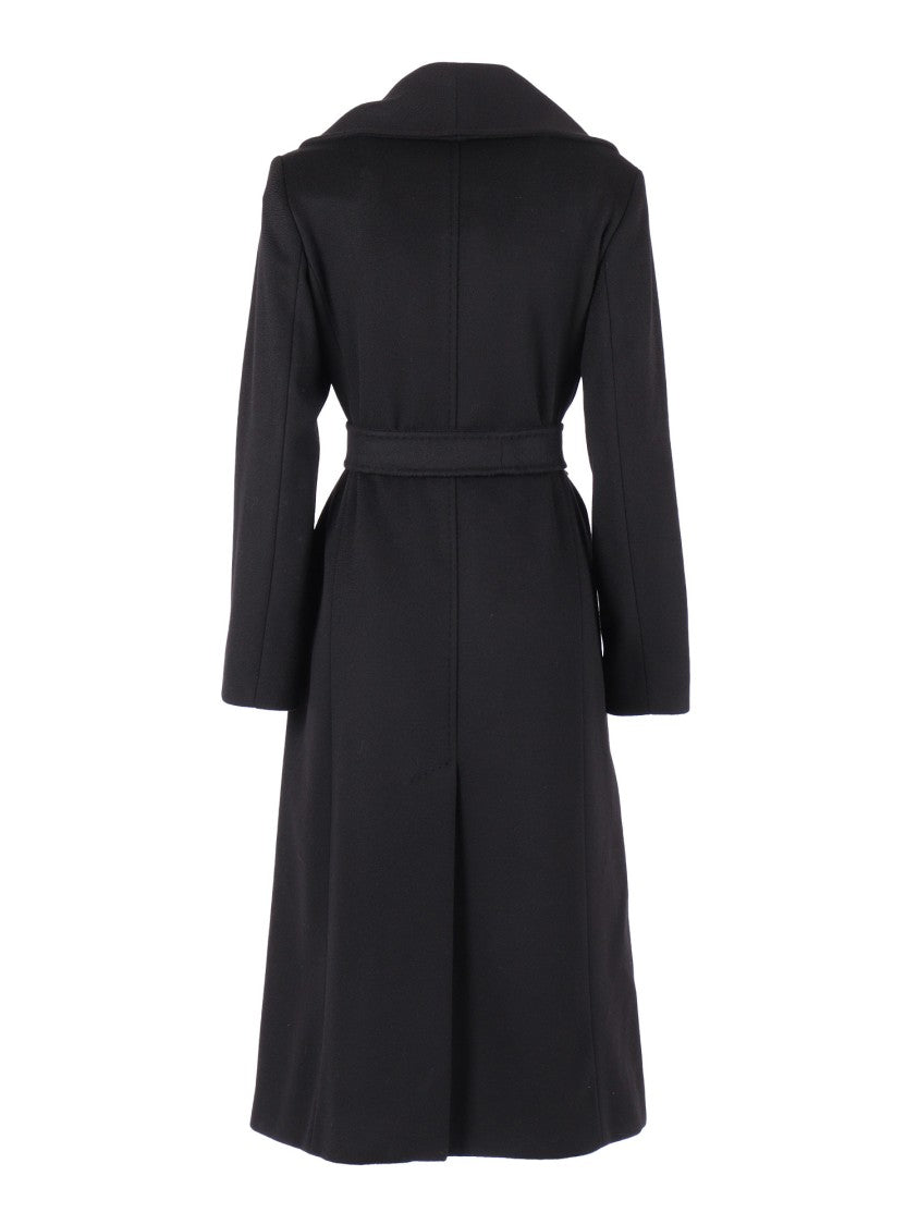 Max Mara Black Loriana Virgin Wool Wrap Coat