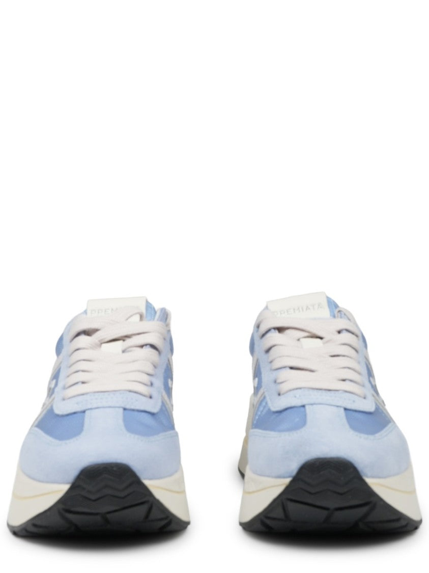 Premiata Soft Blue Sneakers With Distinctive Logo And Contrasting Outsole