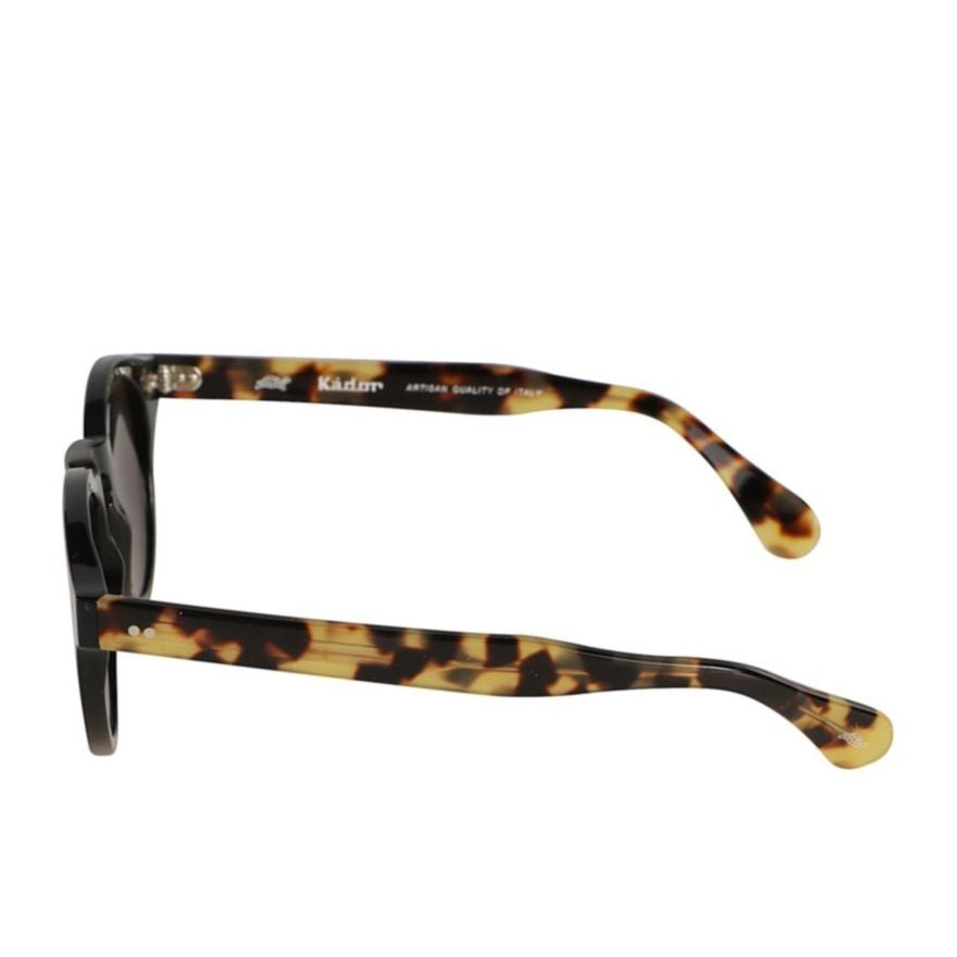 Kador Tony Glossy Black Round Frame Sunglasses With Tortoiseshell Arms