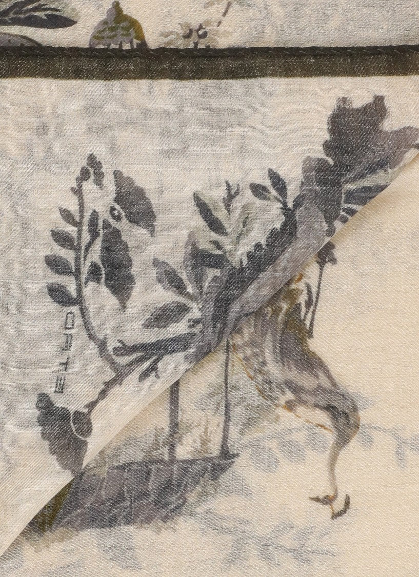Etro Rectangular Wool Scarf With Botanical And Architectural Print