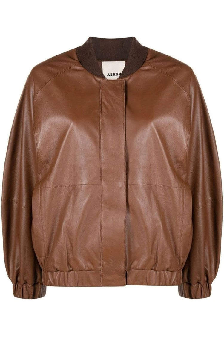 Aeron Relaxed-Fit Brown Leather Bomber Jacket
