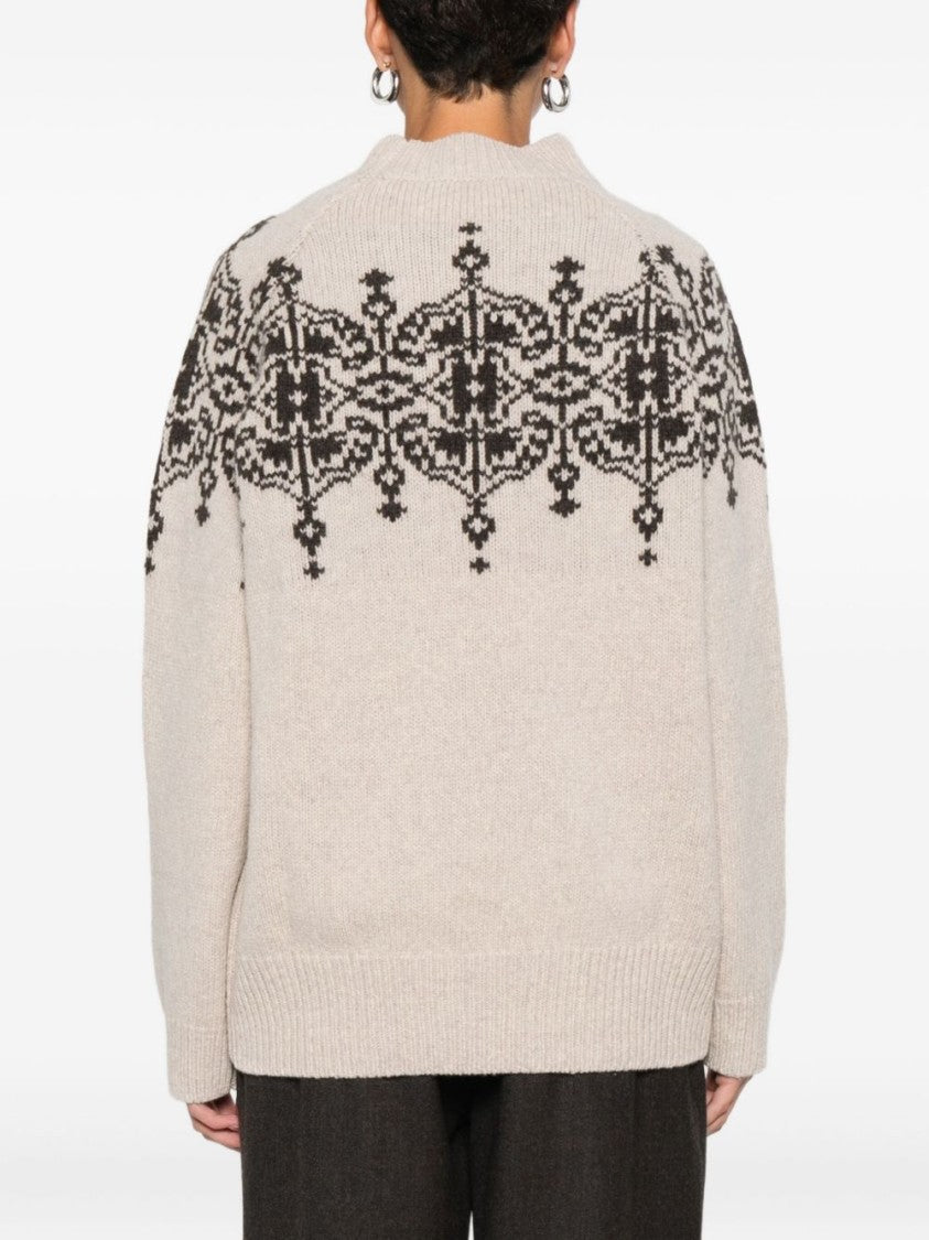 Blugirl Brown Wool Sweater With Geometric Pattern