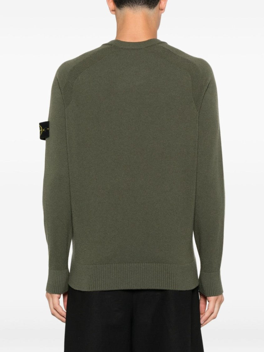 Stone Island Lightweight Wool Crew Neck Sweater With Logo Badge