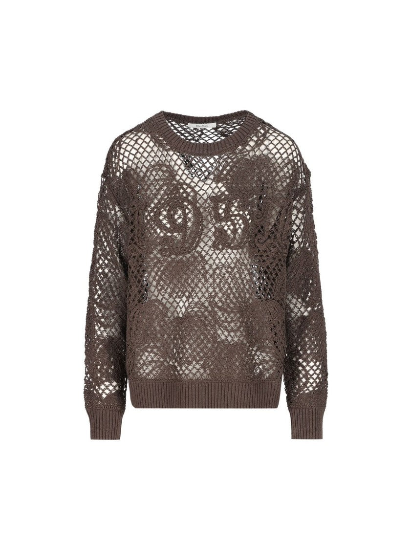 Max Mara Clean Design White Sweater With Round Neckline And Timeless Appeal