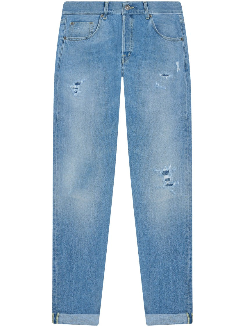 Dondup Light Blue Distressed Denim Trousers With Rolled Cuffs